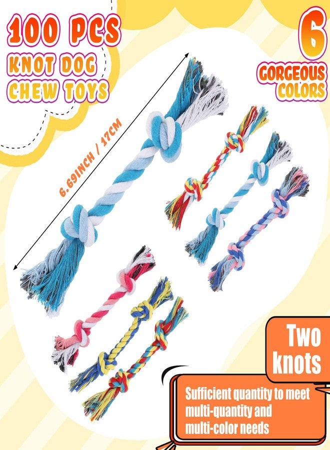 RoundFunny 100 Pieces Knot Rope Dog Toys Multi Color Puppy Chew Toy Cotton Puppy Toys Dental Dog Teething Toys 2 Knot Dog Tug for Small and Medium Dogs Aggressive Chewers Supplies - Image 2